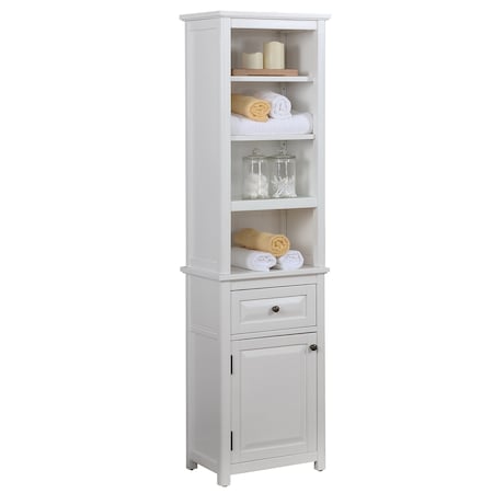 Alaterre Furniture Dorset Bathroom Storage Tower with Open Upper Shelves, Lower Cabinet and Drawer ANVA7678WH
